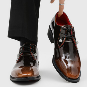 2026 New Arrival Formal <b>Red</b> Soled Square Toe Chunky <b>Heel</b> Lace Up Men's Shoes Stylish Versatile Casual Wear Comfortable Durable - Product Image 2