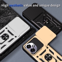 Caméra coulissante antichoc souple TPU dur PC étui de protection pour téléphone avec porte-anneau étui de couverture arrière pour Huawei Honor 400 Lite
