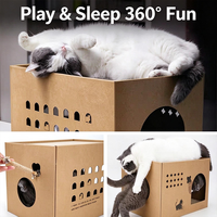 Maison pour chat en carton ondulé avec griffoir, pliable, robuste, 3-en-1, pour jouer et dormir, pour chatons d'intérieur