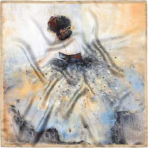 Foulard Quadrato da Donna 100% Seta di Gelso 70x70cm, <span class=keywords><strong>Elegante</strong></span> Ritratto Artistico sul Retro in <span class=keywords><strong>Blu</strong></span> e Giallo, <span class=keywords><strong>Sciarpa</strong></span> di Seta Personalizzata Unica e alla Moda - Product Image 3