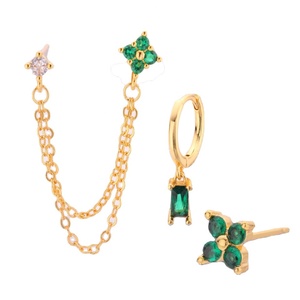 Hot Sale Classic Copper Fashion <b>Earrings</b> Women Gold Plating Green Zircon Bezel Setting Drop ODM Supply Pendant Style - Product Image 1