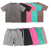 T-shirt de haute qualité 230G délavé à l'acide, short 300gsm 100% coton respirant, ensemble décontracté pour homme à manches courtes, deux pièces