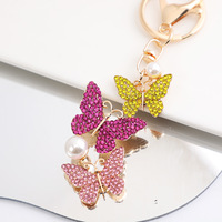 Porte-clés papillon en métal avec strass colorés, porte-clés papillon en cristal, porte-clés créatif incrusté de diamants