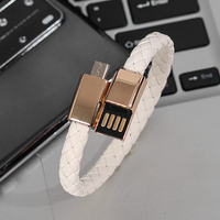 Bracelet-câble de charge et de données Micro USB en cuir torsadé en cuivre pur avec placage or 24 carats pour iOS/ordinateur et écouteurs 5V 2.4A