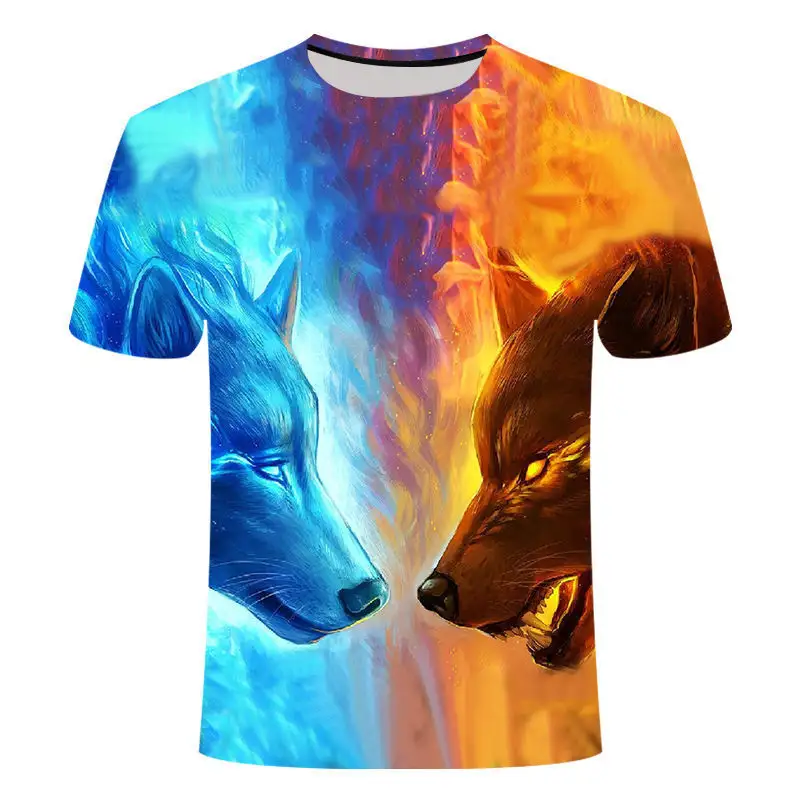 Camiseta masculina com estampa 3d lobo, para o verão, casual, manga curta, legal, gola redonda, moda masculina