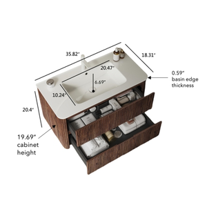 Mueble de Baño de 36 Pulgadas con Lavabo, Gabinete de Almacenamiento Flotante de Madera Contrachapada <span class=keywords><strong>para</strong></span> Baño, Color Madera de Nogal Retro - Product Image 5