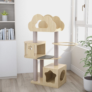 Árbol para Gatos Moderno Serie Nube de Madera, <span class=keywords><strong>Centro</strong></span> de Actividades de Múltiples Niveles para Gatos de Interior - Product Image 3