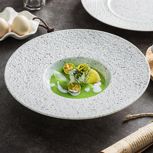 Tazón de Servir de Cerámica Moteada de Lujo para Restaurante Occidental, Borde Texturizado Hecho a Mano, Ecológico, Apto para Lavavajillas, Plato para Servir Alimentos - Product Image 4