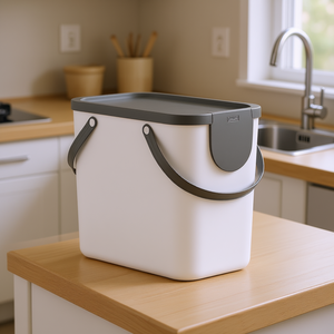 Contenedor de Basura Rotho Albula, Paquete de 3, Blanco con Tapa y Asas Grises para Uso Doméstico - Product Image 3