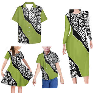 Vente en gros de robes tribales hawaïennes samoanes personnalisées à la mode pour hommes et femmes tenues de famille robes pour femmes et chemises pour hommes - Product Image 2