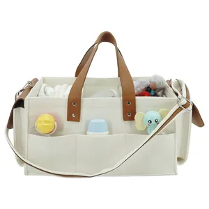 Large Capacity Felt Diaper Bag Diaper Caddy Storage Organizer Baby Shower Gift Basket With 5 Compartments Inside For Baby Mommy