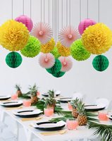 Perlengkapan Dekorasi Pesta Thanksgiving Tema Hutan Kipas Kertas Gantung Pink/Putih Bunga Pom Pom Kertas Tisu Bola Sarang Lebah Kertas