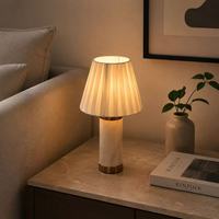Lampe de table en albâtre naturel avec abat-jour en tissu plissé, lampe de chevet de luxe en marbre pour chambre à coucher, hôtel, décoration intérieure