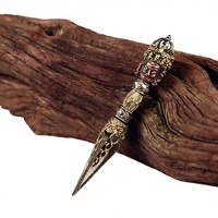 Pilon Vajra Tibétain en Laiton, triple face, de type poignard rituel, pièce d'artisanat métallique décorative moulée avec base