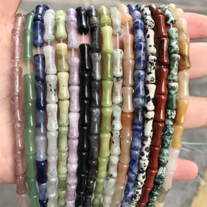 Hui Rui 5*12Mm Natuurlijke Groene Aventurine Jade Kristal Bamboe Vorm Kraal Losse Spacer Lucky Kraal Voor Sieraden Maken