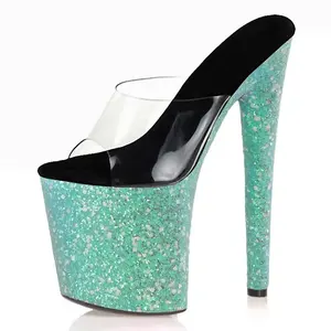 8inch-20cm Color Sequin bottom sexy super Platform Gothic fish mouth high heels steel pipe dance thin heel women's sandals