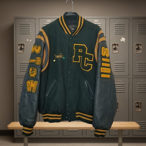 OEM Customizable Wool Varsity <b>Jacket</b> for Mens Women Youth Bomber with <b>Leather</b> Sleeves and Embroidered Lettermen for Winter - Product Image 3