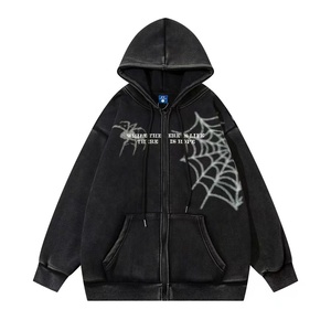 Felpa con Cappuccio Unisex 100% Cotone di Alta Qualità, Stampa <span class=keywords><strong>Ragnatela</strong></span> Hip Hop, Zip Frontale, Modello Corto - Product Image 3