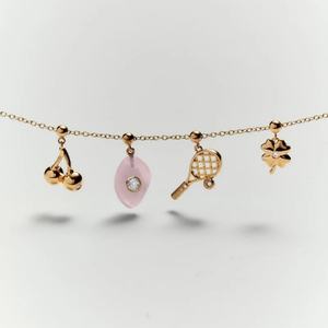 Pendentif de collier DIY tendance en acier inoxydable et or 18 carats, avec pierre principale en zircon motif cerise, de la série quotidienne européenne et américaine, style jeu de cartes - Product Image 2