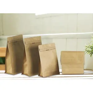 Bolsa de fondo plano de fabricante de envases de productos Kraft marrones de varios tamaños para envases de té en polvo