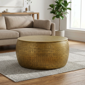Home Refresh Modern <b>Round</b> Coffee <b>Table</b> With Textured <b>Gold</b> Finish And Lift Top Design For Living Room Furniture - Product Image 5