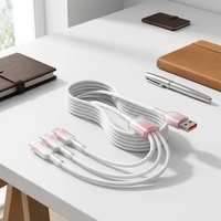 Kabel Pengisian Daya & Transfer Data Super Cepat 66W Ice-crystal Gradient Tiga-dalam-Satu USB-C USB-A Braided Jacket untuk Smartphone