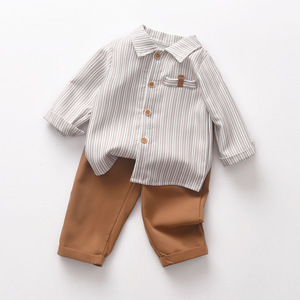 Completo autunnale a maniche lunghe per neonati, abito formale da gentiluomo per bambini di un anno, camicia e set tre pezzi primavera/autunno - Product Image 1