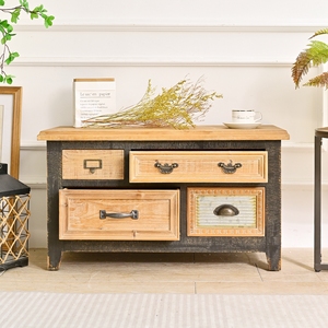 INNOVA Antique 4-Drawer Wooden <b>Sideboard</b> Panel Design Easy <b>Assembly</b> Durable Storage for Entry Living Room Hotel Farmhouse - Product Image 2