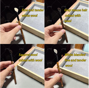 Pinceau de maquillage en cheveux naturels à manche en bois de santal avec logo personnalisé pour le visage Pinceau de mélange anti-cernes dense à angle sans trace - Product Image 4