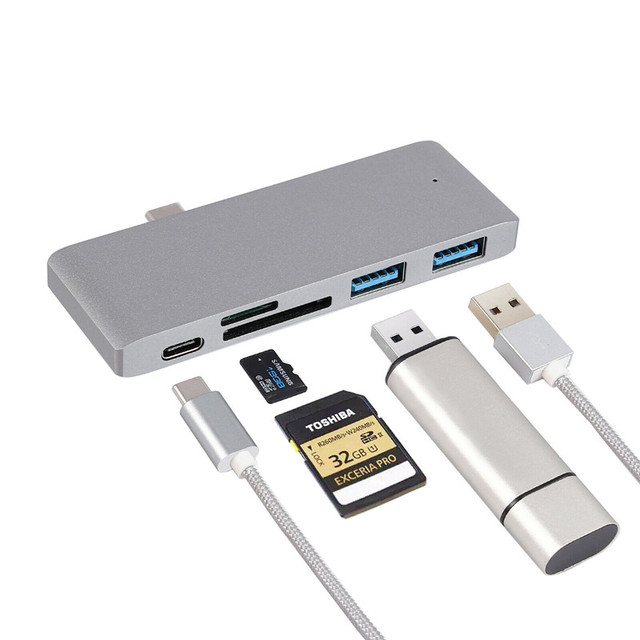 5 in 1 Usb-c USB 3.0 Hub Multi Type c Spliter Adapter Usb3.0 Card Reader for Macbook Samaung Huawei Google Chromebook ASUS HP