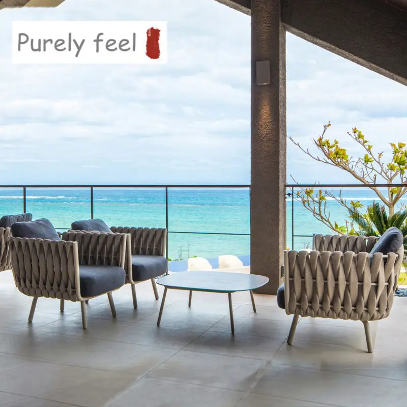 PurelyFeel Bắc Âu Ngoài Trời Sofa Kết Hợp Sân Vườn Biệt Thự Phòng Khách Bàn Trà Ban Công Ngoài Trời Mây Đồ Nội Thất