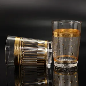12pcs 6OZ copo de vidro Marroquino Turco xícaras de chá Xícara de chá Copo De Vidro Do Decalque de Prata E Ouro