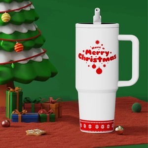 Gobelet isotherme de Noël de 40 oz |   Motif flocon de neige, poignée, paille |   Vente en gros de cadeaux de Noël et pour la <span class=keywords><strong>famille</strong></span> - Product Image 1