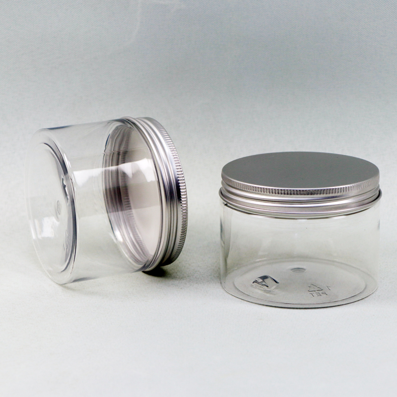 Factory Price 300ml 400ml 500ml Plastic Jar With Aluminum Cap Round Food Store Jars With Lid PET Jar