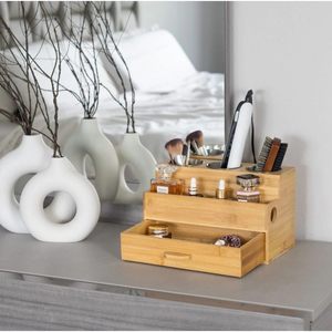 Bamboo Cosmetic Storage <b>Box</b> With Drawers Multipurpose Desk Organizer For <b>Makeup</b> And Skincare Products - Product Image 2