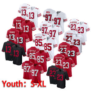 Pemuda Berkualitas Tinggi San Francisco # 13 Purdy # 23 McCaffrey # 54 Warner # 85Kittle Stitched Jersey Sepak Bola Amerika Dengan Logo - Product Image 1