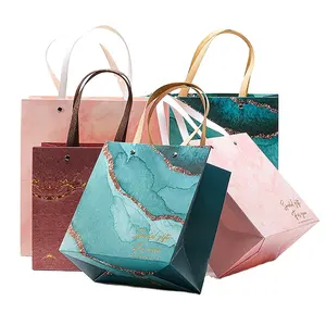 Bolsa de joias de logotipo personalizada, de alta qualidade, para balcão ou saco de compras, com alça, saco de papel revestido