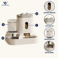 Distributeur automatique de nourriture et d'eau pour animaux de compagnie, distributeur de nourriture pour chats avec fenêtre de visualisation, bouteille d'eau inversée, 2-en-1