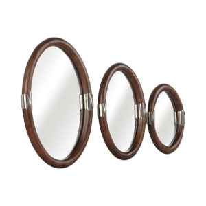 Oval <b>Mirror</b> <b>Set</b> With Vintage Frame Aluminum Stainless Steel Accent For Bedroom Bathroom Dorm Hallway <b>Wall</b> - Product Image 2