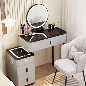 Modern Pine Wood Panel <b>Makeup</b> <b>Dressing</b> <b>Table</b> with LED Removable Mirror White Corner Vanity for Women Bedroom Furniture - Product Image 1