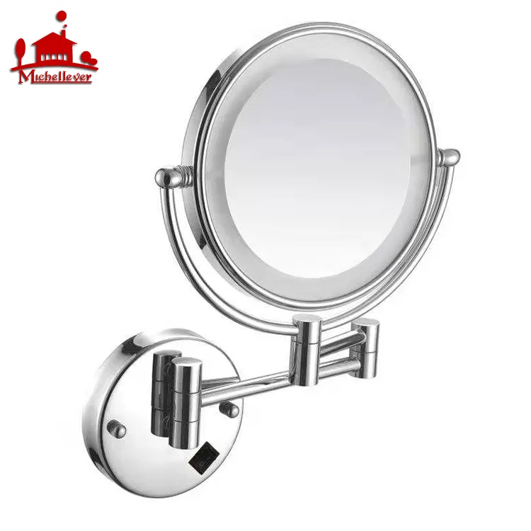 Wall Mount Hanging Magnifying Makeup Vanity Mirror With Shelf LED Light Frame Hotel Designs Bathroom Wall Makeup Mirror