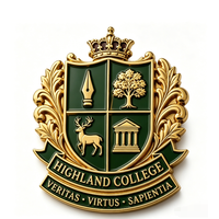 Badge d'honneur du Collège des Highlands, en laiton plaqué or, emblème 3D en émail dur, objet de collection artistique