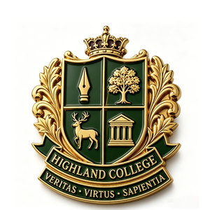 Emblema del Colegio Highland, Chapado en Oro, Latón, 3D, Esmalte Duro en Relieve, Artículo Coleccionable - Product Image 1