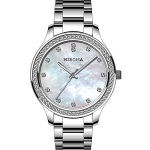 <strong>XXCOM</strong> Branded Business Quartz <strong>Watch</strong> Stainless Steel Black Mother Pearl Dial Diamond Customizable Ceramic Leather Band 20mm Width - Product Image 3