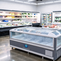 Congélateur îlot combiné à double température avec couvercle coulissant en verre pour magasin de proximité
