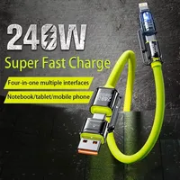 Kabel Silikon Cair 4-in-1 USB-A/Type-C/ Pengisian Daya Super Cepat 240W untuk IPhone8-16 ProMax iPad Notebook Tablet Ponsel