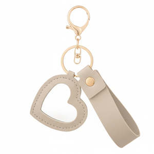 Heart-Shaped PU Leather <b>Compact</b> <b>Mirror</b> Keychain White Double Sided Travel Makeup <b>Mirror</b> with Gold Hardware 3X Magnification - Product Image 4
