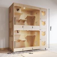 Vente Flash : Villa pour Chat Moderne et Luxueuse en Bois Massif avec Fermeture à Boutons en Verre, Meuble d'Intérieur pour Animaux de Compagnie