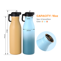 Everich Bouteille d'eau colorée en acier inoxydable de 16 oz à paroi unique pour enfants avec couvercle de poignée de buse