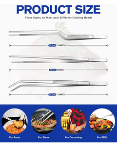 Fein kochende Pinzette Set Profession elle Edelstahl-Lebensmittel zange Küche Schwarz Lange Koch pinzette zum Kochen Dekorieren und Grillen - Product Image 2